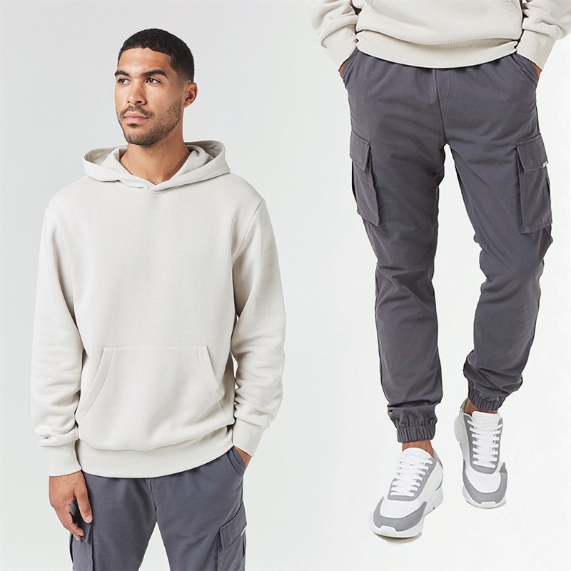 Mens Hoodie And Cargo Pants Co-Ord Stone/Charcoal