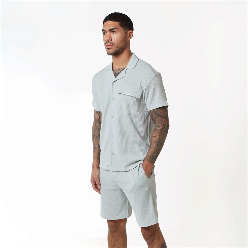 Mens Crinkle Shirt Twin-Set Dusky Mint
