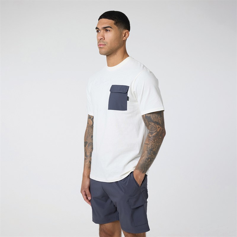 Mens Contrast Pocket T-Shirt And Shorts Co-Ord Off White/Charcoal