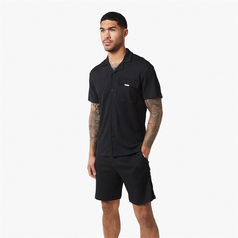 Mens Crinkle Shirt Twin-Set Black