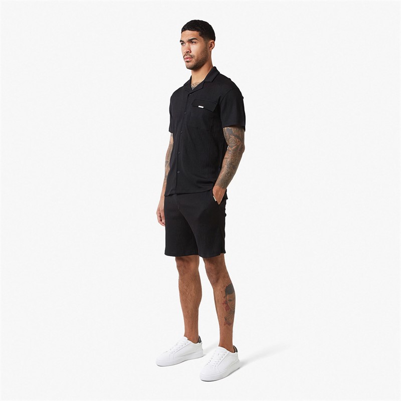 Mens Crinkle Shirt Twin-Set Black 4 Mens Crinkle Shirt Twin-Set Black