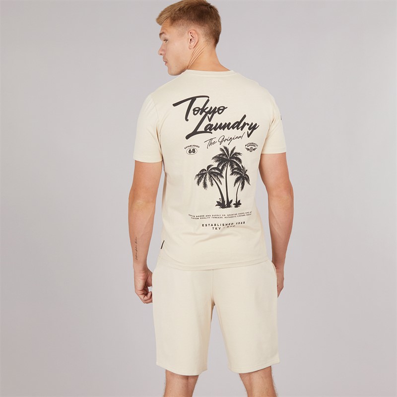 Mens Tokyo Beach T-Shirt And Shorts Set Stone 2 Mens Tokyo Beach T-Shirt And Shorts Set Stone